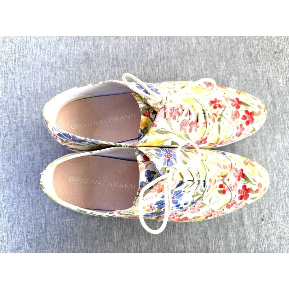 Cole Haan Womens sz 10 Original Grand Floral Wingtip Oxfords White Comfort Shoes - Picture 4 of 8